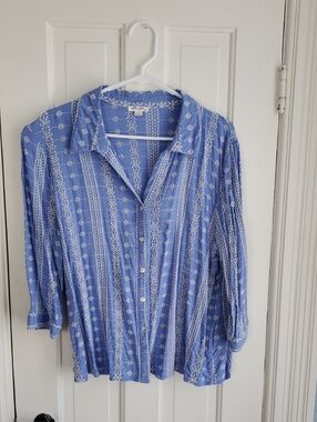 Ultra Pink Blue Blouse with Eyelet Embroidery